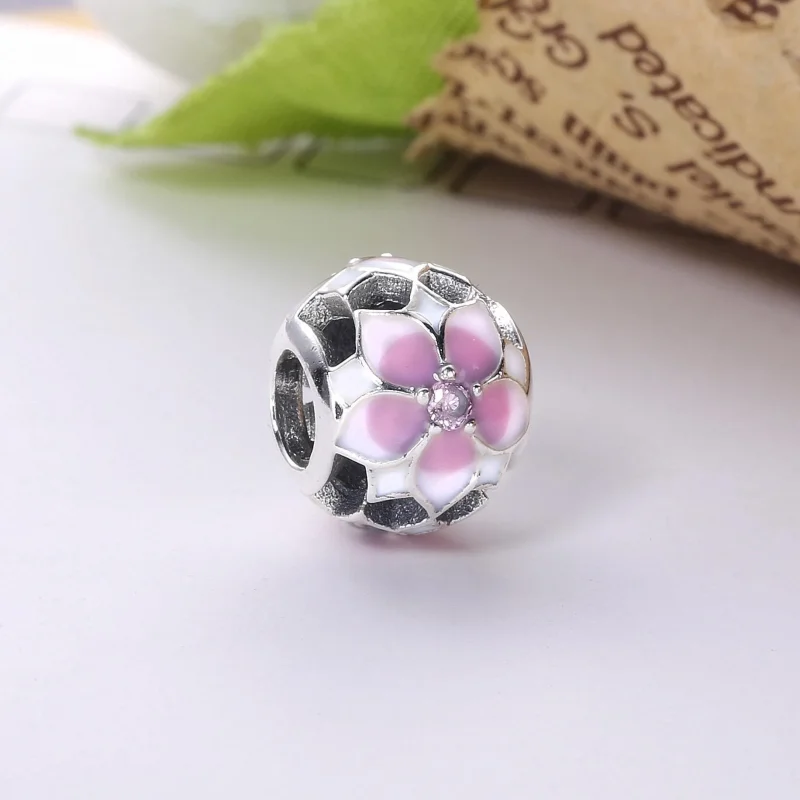 (slika za) PANDORA Magnolia Bloom Pale Cerise Enamel Pink CZ Charm - 792087PCZ - Ogled 2