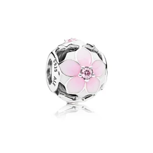 (slika za) PANDORA Magnolia Bloom Pale Cerise Enamel Pink CZ Charm - 792087PCZ