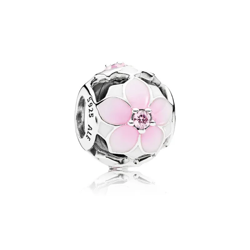 (slika za) PANDORA Magnolia Bloom Pale Cerise Enamel Pink CZ Charm - 792087PCZ - Slika izdelka