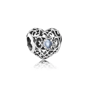 (slika za) PANDORA March Signature Heart Charm, Aqua Blue Crystal - 791784NAB