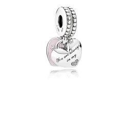 PANDORA Mother Daughter Hearts Soft Pink Enamel Clea Viseča - 792072en40