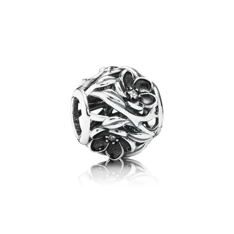 PANDORA Mystic Floral, Clear Cz Black Emajl Charm - 791409CZ