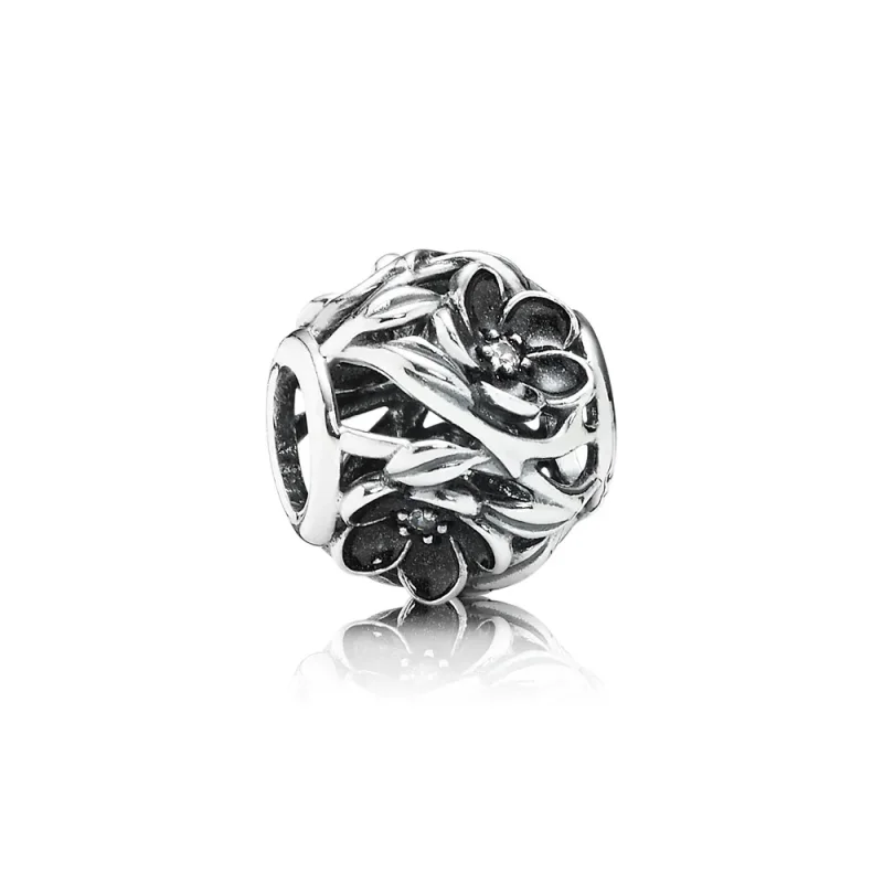 (slika za) PANDORA Mystic Floral, Clear Cz Black Emajl Charm - 791409CZ - Slika izdelka