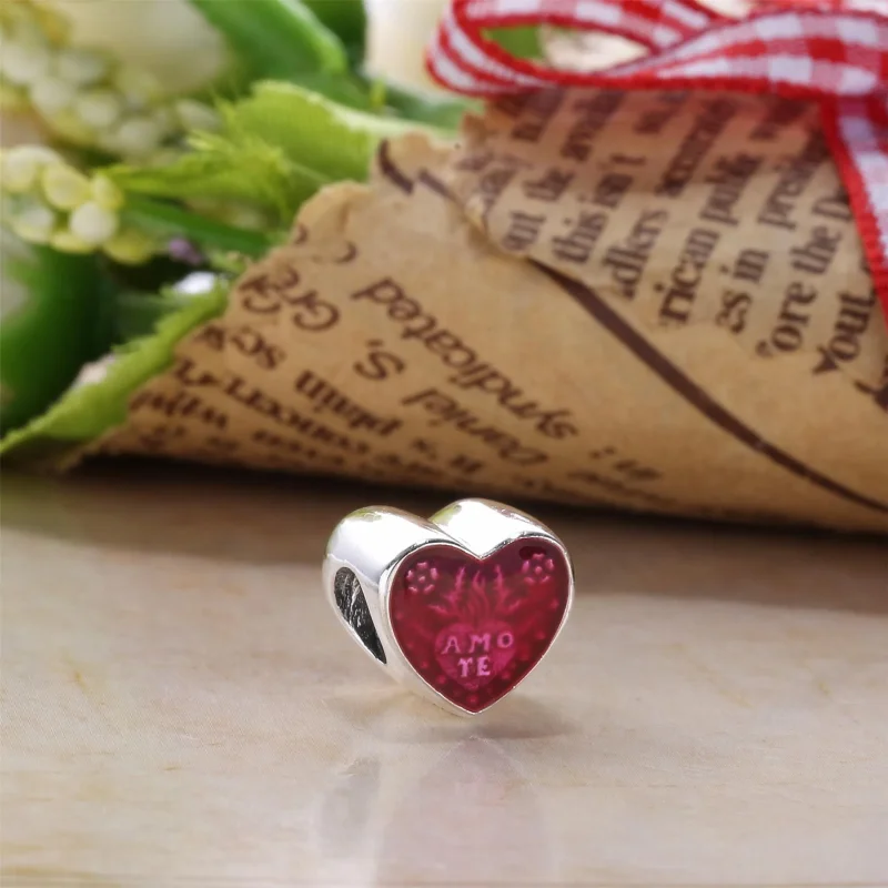 (slika za) PANDORA Obesek Latin Love Heart, prozoren cerize emajl - 792048EN117 - Ogled 2