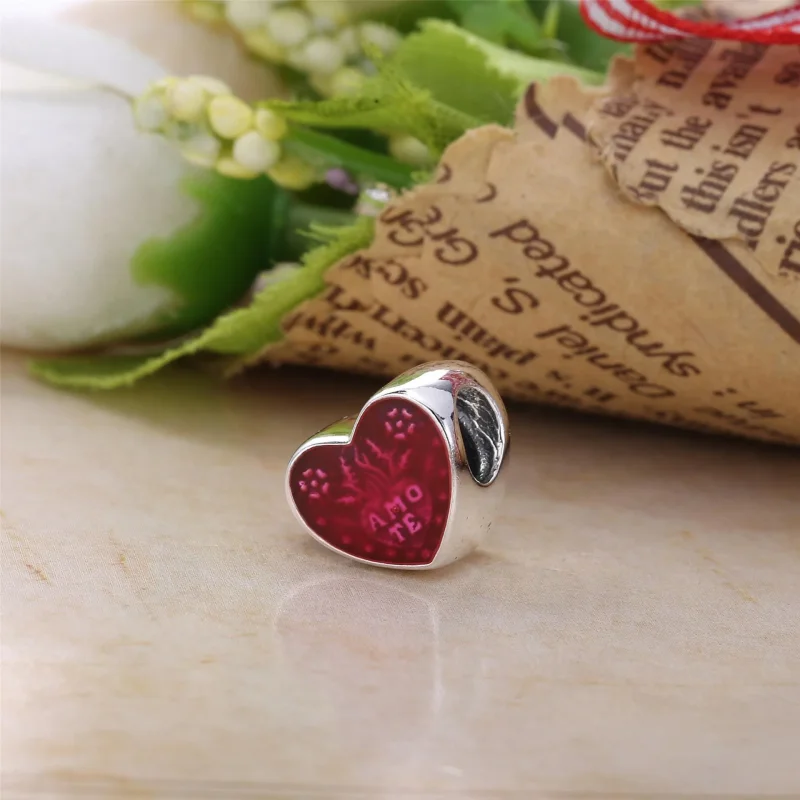 (slika za) PANDORA Obesek Latin Love Heart, prozoren cerize emajl - 792048EN117 - Ogled 3
