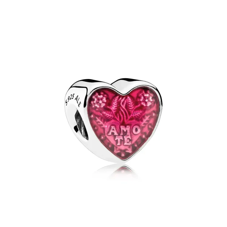 PANDORA Obesek Latin Love Heart, prozoren cerize emajl - 792048EN117
