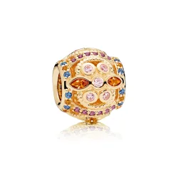 PANDORA Obesek z barvnimi freskami, 14K zlato in večbarvni kristali & roza CZ - 756225PCZMX
