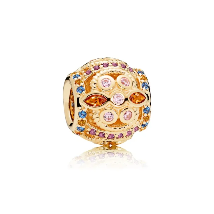 PANDORA Obesek z barvnimi freskami, 14K zlato in večbarvni kristali & roza CZ - 756225PCZMX