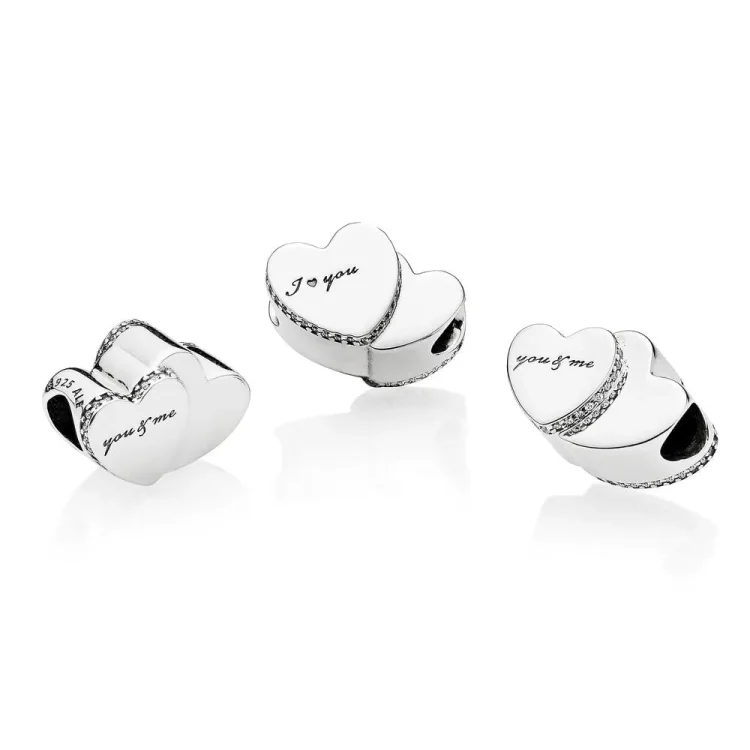 PANDORA obesek z dvema srčkoma, prozoren CZ - 796560CZ