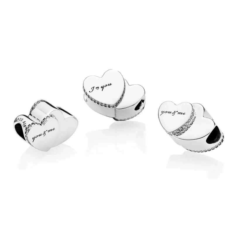 (slika za) PANDORA obesek z dvema srčkoma, prozoren CZ - 796560CZ - Ogled 3