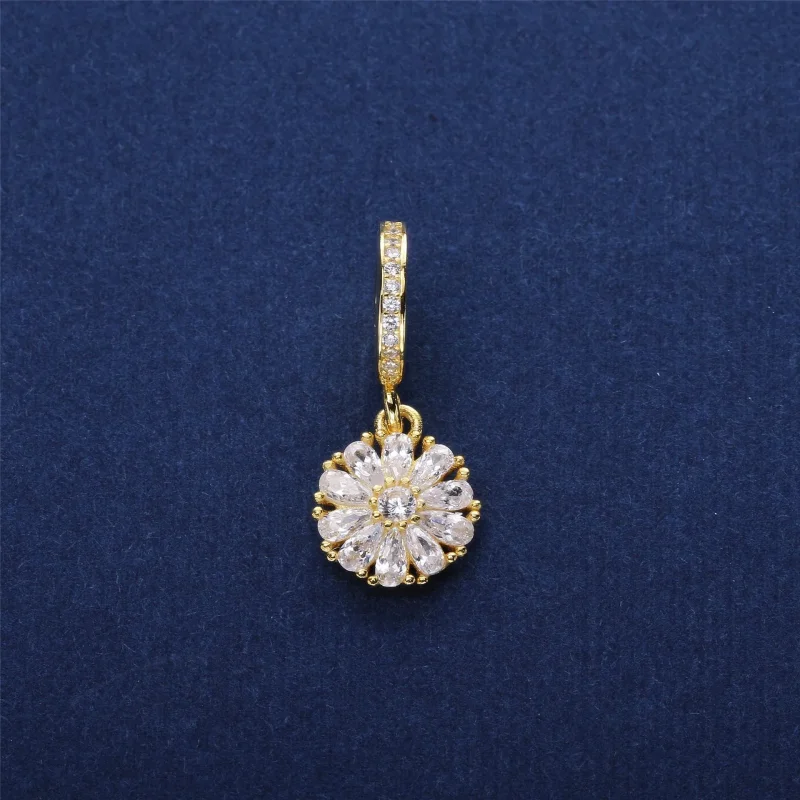 (slika za) PANDORA okrašen viseči obesek s cvetjem, prozorno 14K zlato CZ - 751002CZ - Ogled 2