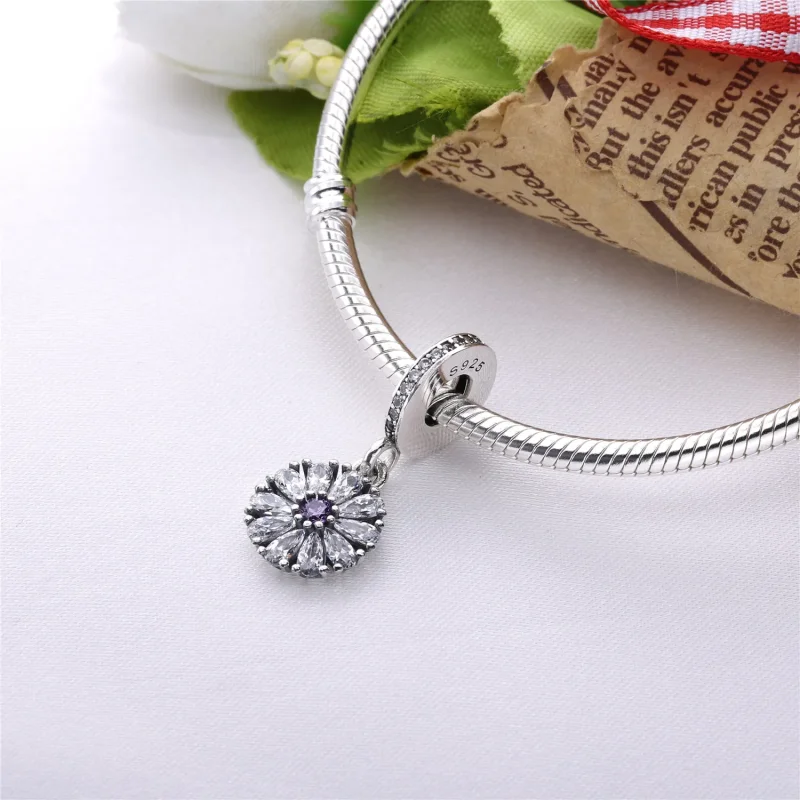 (slika za) PANDORA okrašen viseči obesek s cvetjem, prozorno 14K zlato CZ - 751002CZ - Ogled 4