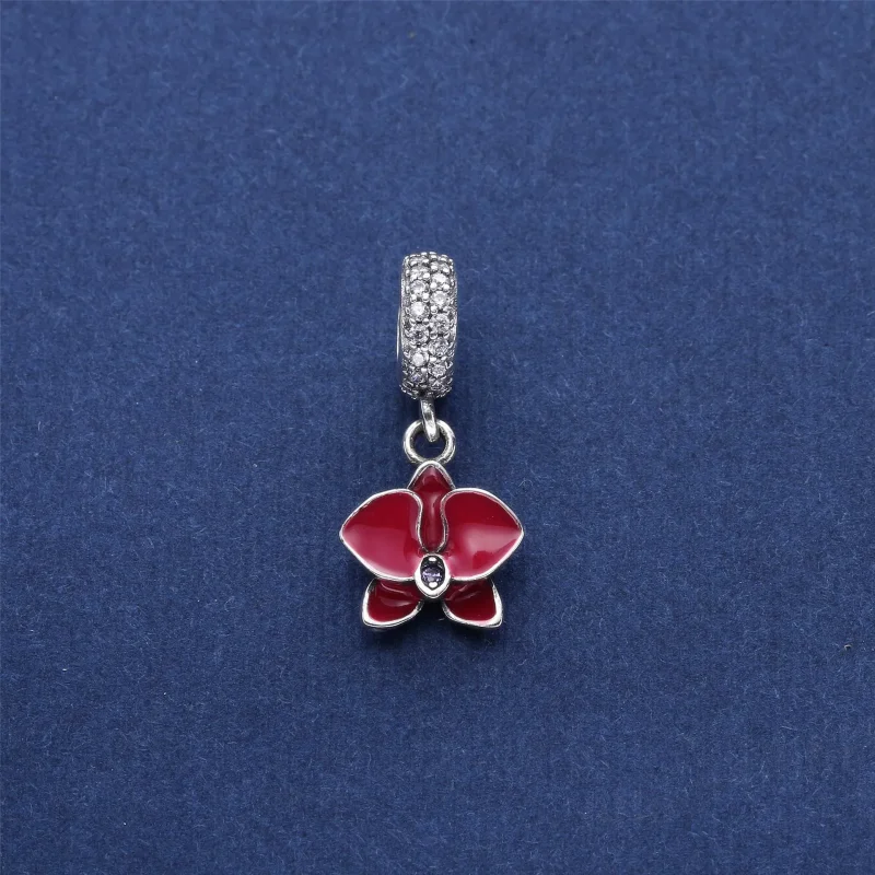 (slika za) PANDORA orhideja, beli emajl, prozorna orhideja CZ viseči obesek - 791554EN12 - Ogled 3