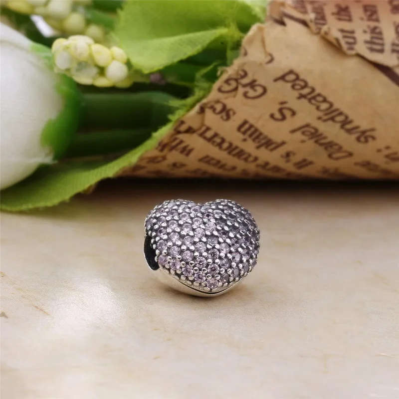 (slika za) PANDORA Pavé Sponka Open My Heart, roza CZ - 791427pczA - Ogled 2