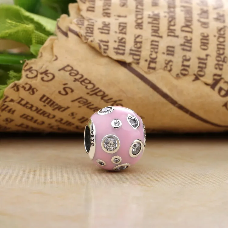 PANDORA Pearlescent Pink Dreams Charm, svetlo roza emajl & prozoren CZ - 797033EN153