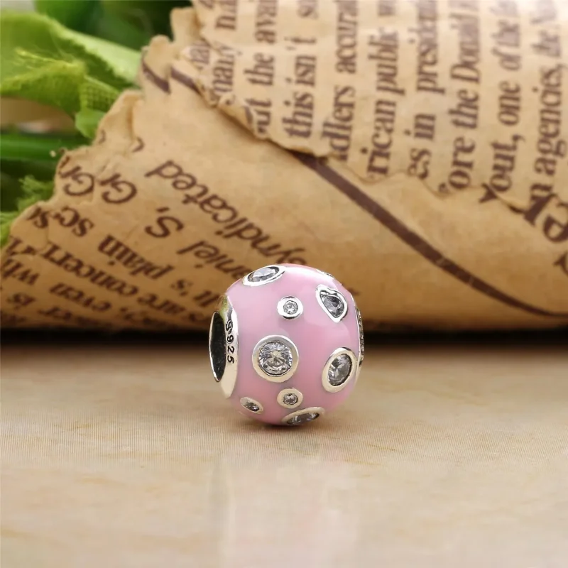 (slika za) PANDORA Pearlescent Pink Dreams Charm, svetlo roza emajl & prozoren CZ - 797033E - Ogled 2