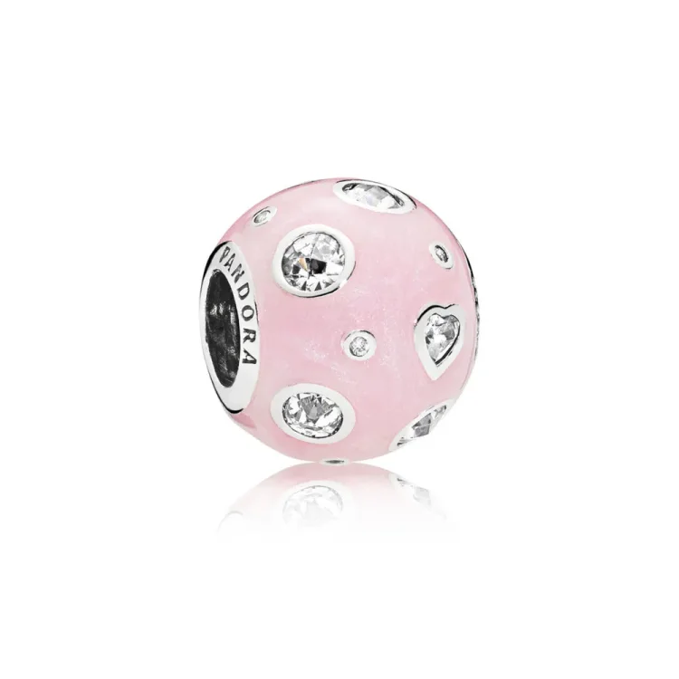 PANDORA Pearlescent Pink Dreams Charm, svetlo roza emajl & prozoren CZ - 797033EN153