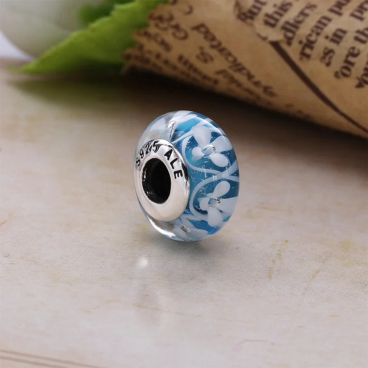 PANDORA Perla z obeski iz muranskega stekla Blue Bloom - 791666