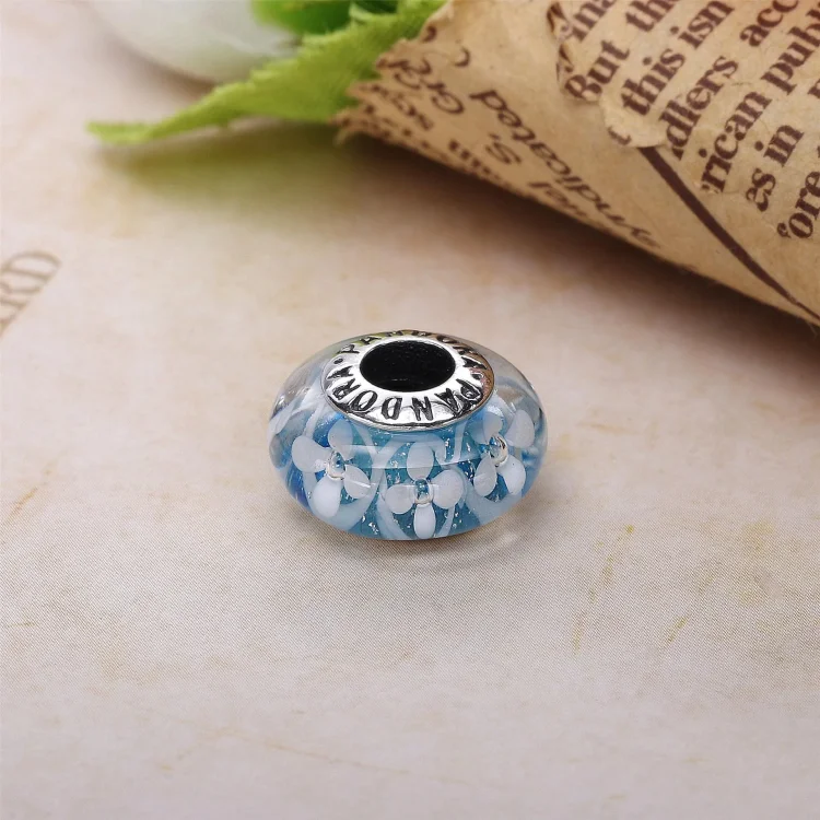 PANDORA Perla z obeski iz muranskega stekla Blue Bloom - 791666