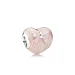 PANDORA Pink Bow Lace Heart Charm, Transparent Misty Rose nežno roza emajl - 792044ENMX
