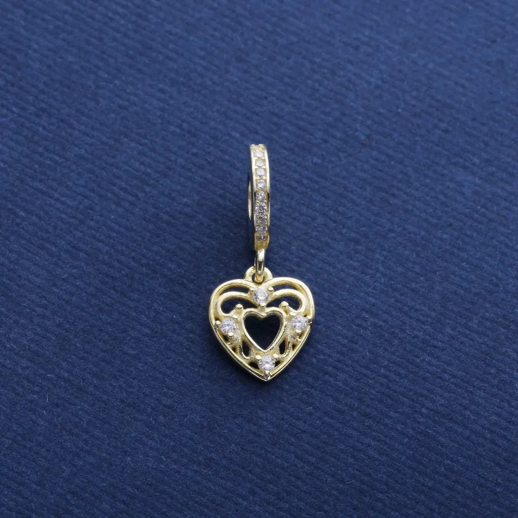 PANDORA Romantični viseči obesek v obliki srca, prozorno 14K zlato CZ - 751001CZ