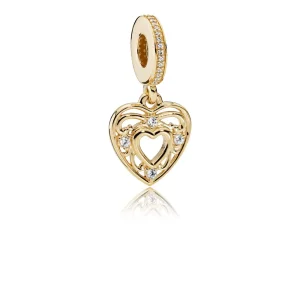 PANDORA Romantični viseči obesek v obliki srca, prozorno 14K zlato CZ - 751001CZ (slika za) PANDORA Romantični viseči obesek v obliki srca, prozorno 14K zlato CZ - 751001CZ