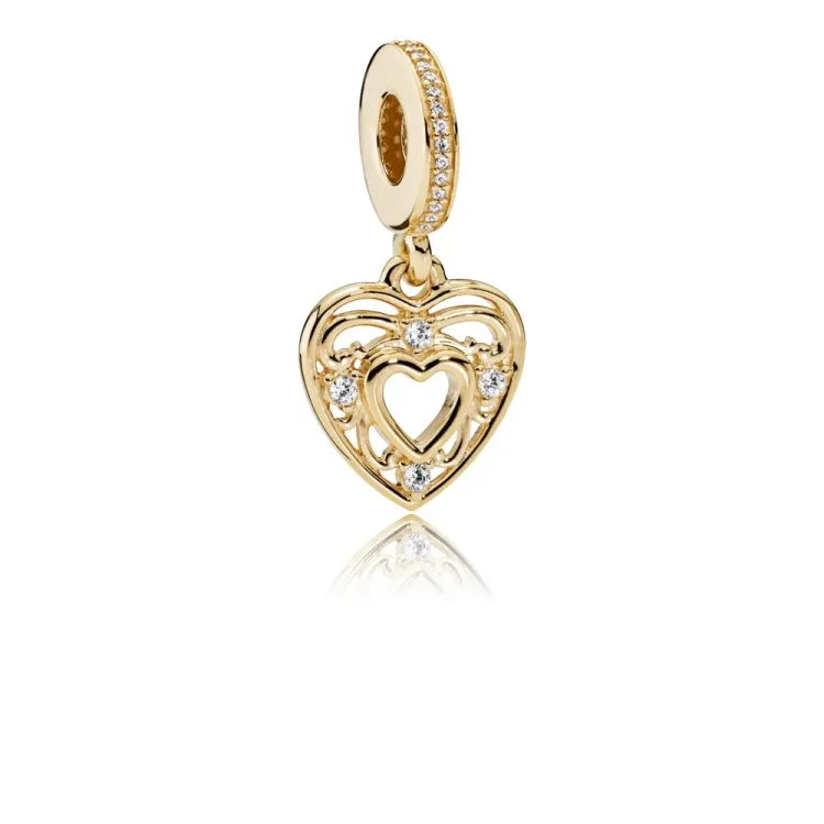 PANDORA Romantični viseči obesek v obliki srca, prozorno 14K zlato CZ - 751001CZ