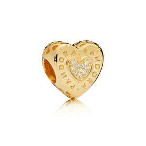 (slika za) PANDORA Signature Heart Charm, PANDORA Shine™ & Clear CZ - 767375CZ
