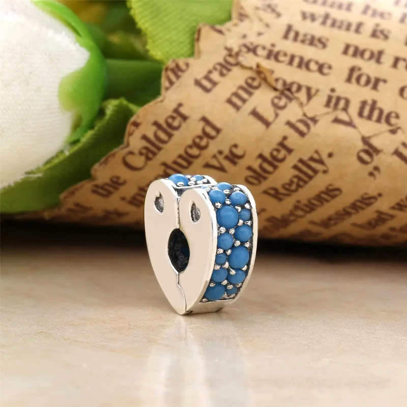 (slika za) PANDORA Sponka Arcs of Love, Cyan Blue Crystal - 797227NYA - Ogled 2