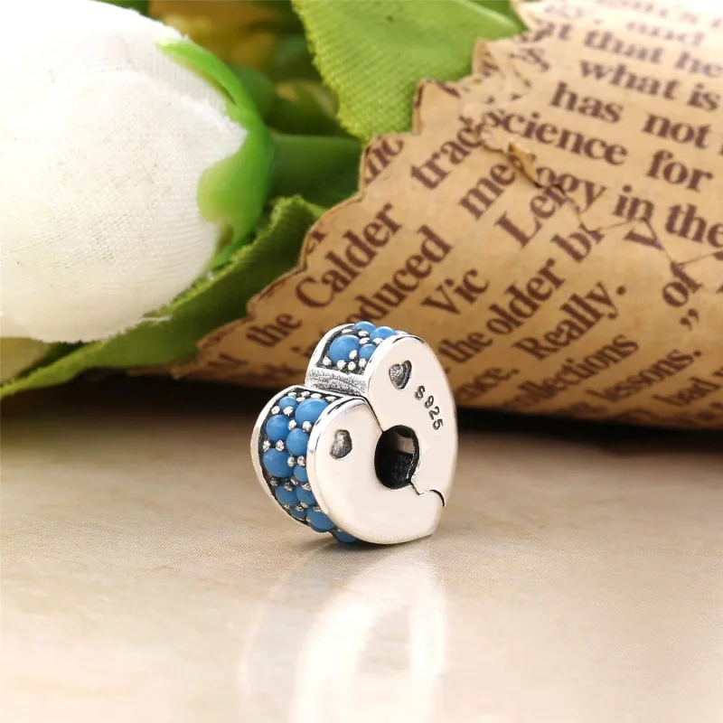 (slika za) PANDORA Sponka Arcs of Love, Cyan Blue Crystal - 797227NYA - Ogled 3