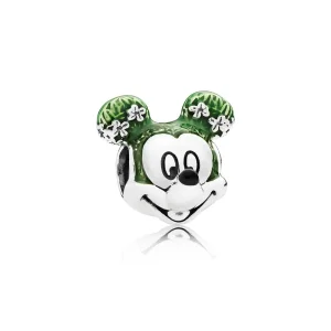 (slika za) PANDORA srebrni obesek Disney Mickey Epcot s črnim in zelenim emajlom - 796603ENMX