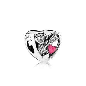 (slika za) PANDORA Struck By Love Charm, Magenta Enamel Clear CZ - 792039CZ