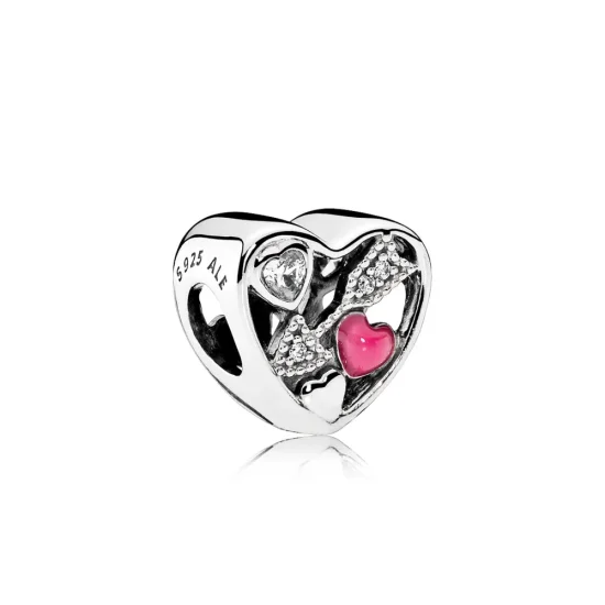 (slika za) PANDORA Struck By Love Charm, Magenta Enamel Clear CZ - 792039CZ