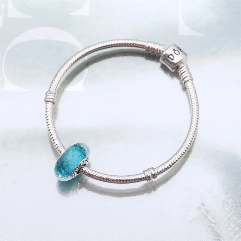 (slika za) PANDORA Teal Shimmer Glass Murano Bead - 791655 - Ogled 4