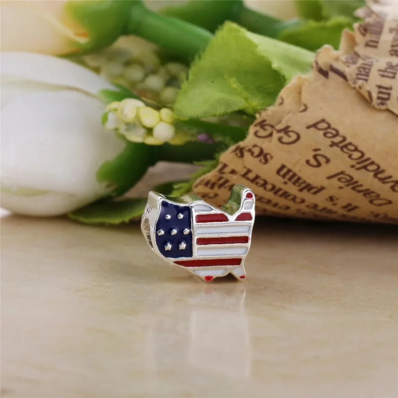 (slika za) PANDORA US obris srebrnega obeska z belim, rdečim in modrim emajlom - 791272ENMX - Ogled 2