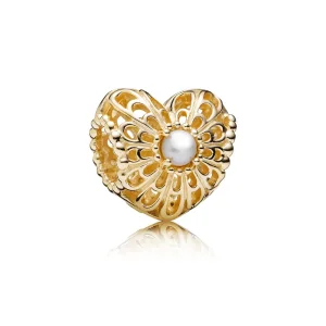 (slika za) PANDORA Vintage Heart, obesek iz belih biserov - 750822P