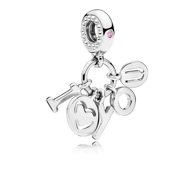 (slika za) PANDORA viseči obesek I Love You, Fancy Fuchsia Pink CZ - 796596FPC - Ogled 2