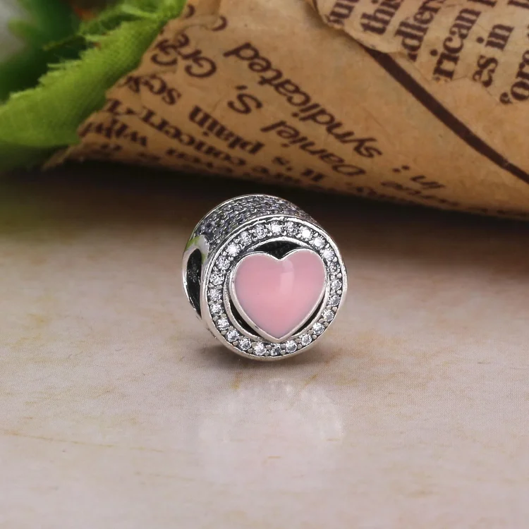 PANDORA Wonderful Love Charm, nežno roza emajl prozoren CZ - 792034CZ