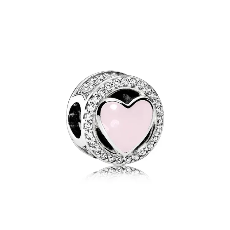 PANDORA Wonderful Love Charm, nežno roza emajl prozoren CZ - 792034CZ