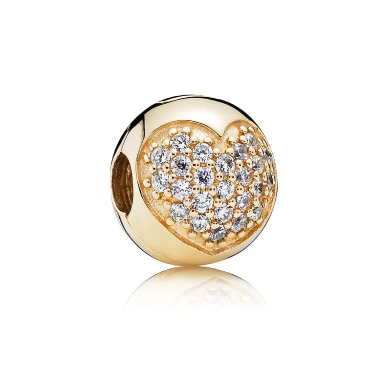 (slika za) PANDORA Zlata Pavé Heart Clip - 750832CZ - Slika izdelka