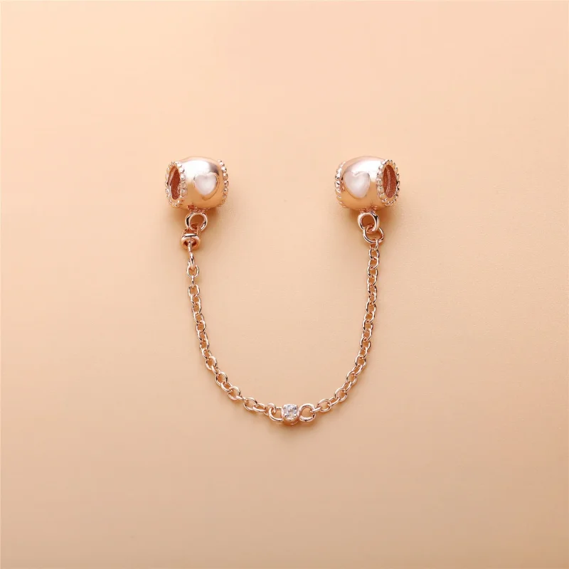 (slika za) Varnostna verižica z reliefnimi srčki, PANDORA Rose™ & Clear CZ - 787636CZ - Ogled 2