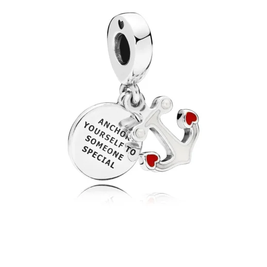 (slika za) Viseči obesek PANDORA Anchor of Love, rdeč in črn emajl - 797208ENMX