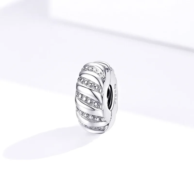 (slika za) Sponka Pandora Style Silver Simple Texture Clip - BSC278 - Ogled 2