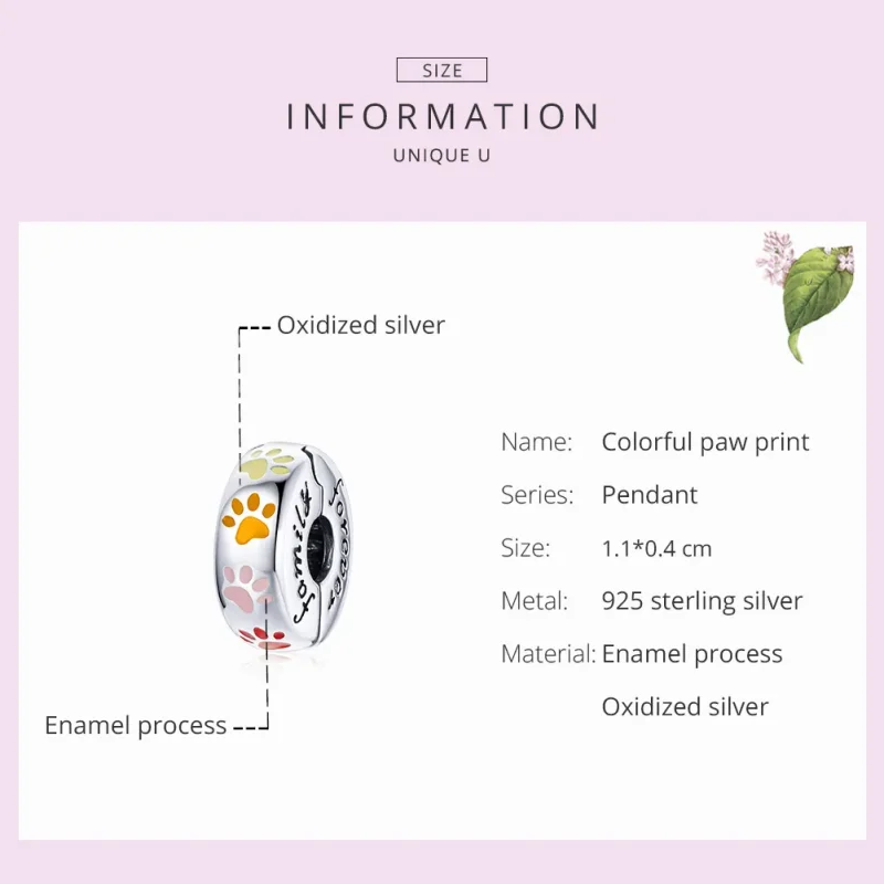 (slika za) Srebrna sponka s pisanimi odtisi krempljev v slogu Pandora - SCC1850 - Ogled 5