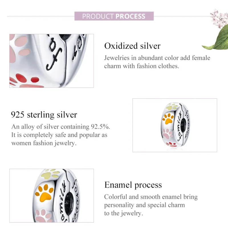 (slika za) Srebrna sponka s pisanimi odtisi krempljev v slogu Pandora - SCC1850 - Ogled 6