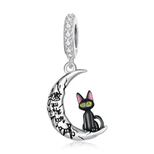 (slika za) Obešček Pandora Style Moon Black Cat - SCC2218