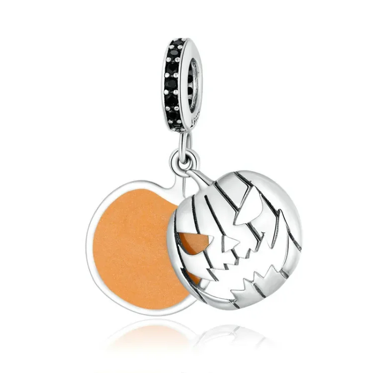 Pandora Style Srebrna noč čarovnic Evil Pumpkin Smiley Face Viseči - SCC1620