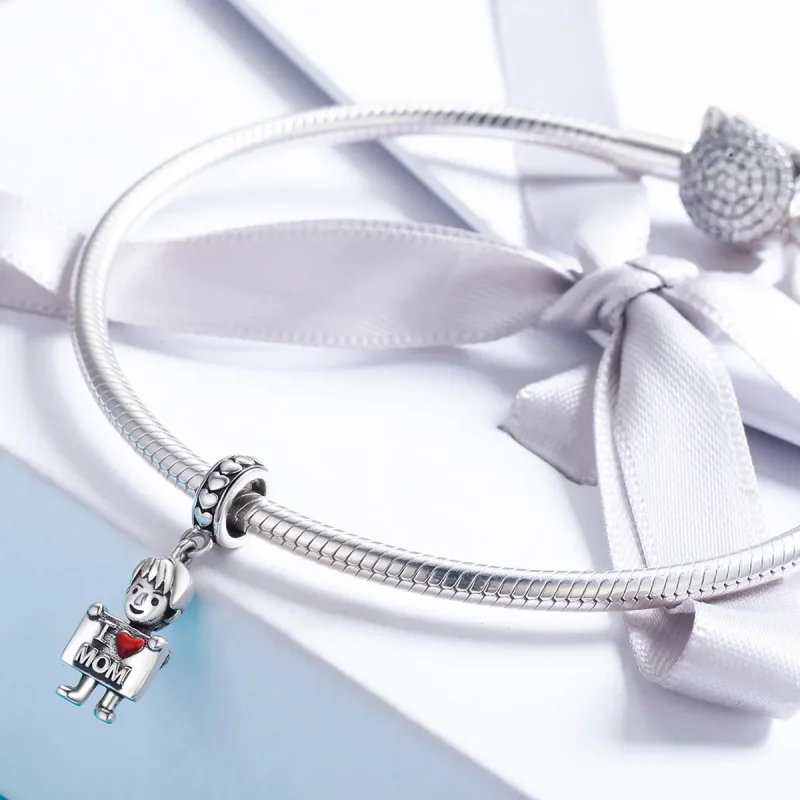 (slika za) Pandora Style Srebrna viseča majica I Love Mom - SCC691 - Ogled 5