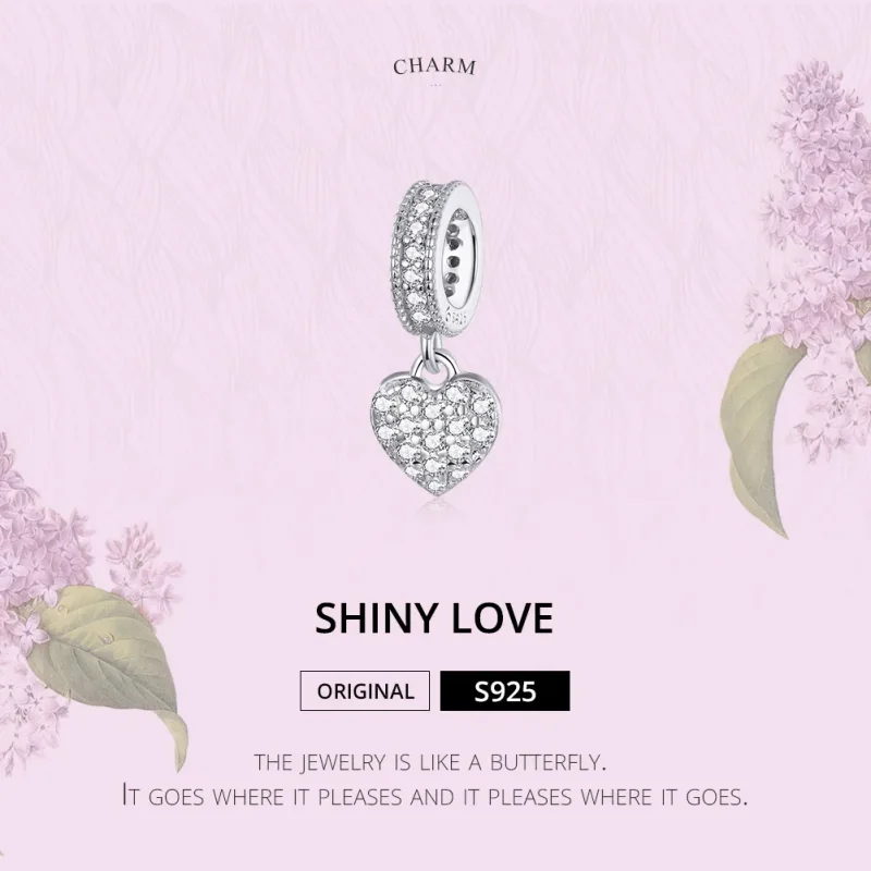 (slika za) Srebrni bleščeči ljubezenski obešalnik v slogu Pandora - BSC211 - Ogled 5