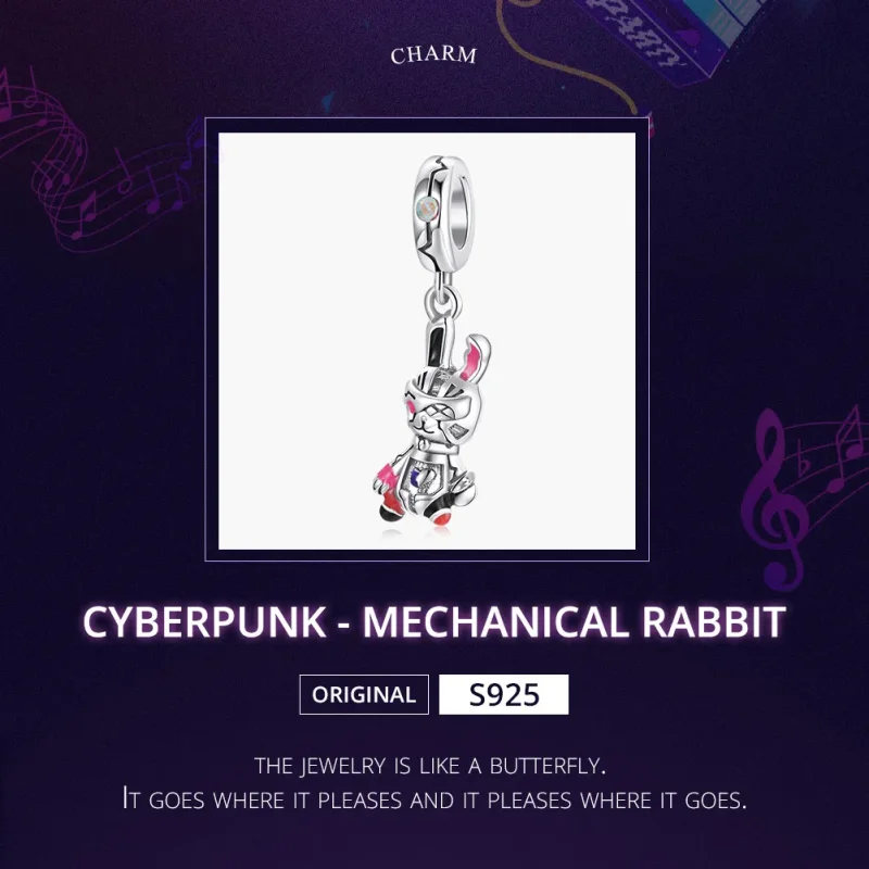 (slika za) Srebrni Cyberpunk v slogu Pandora - Mehanski viseči zajec - SCC1841 - Ogled 5